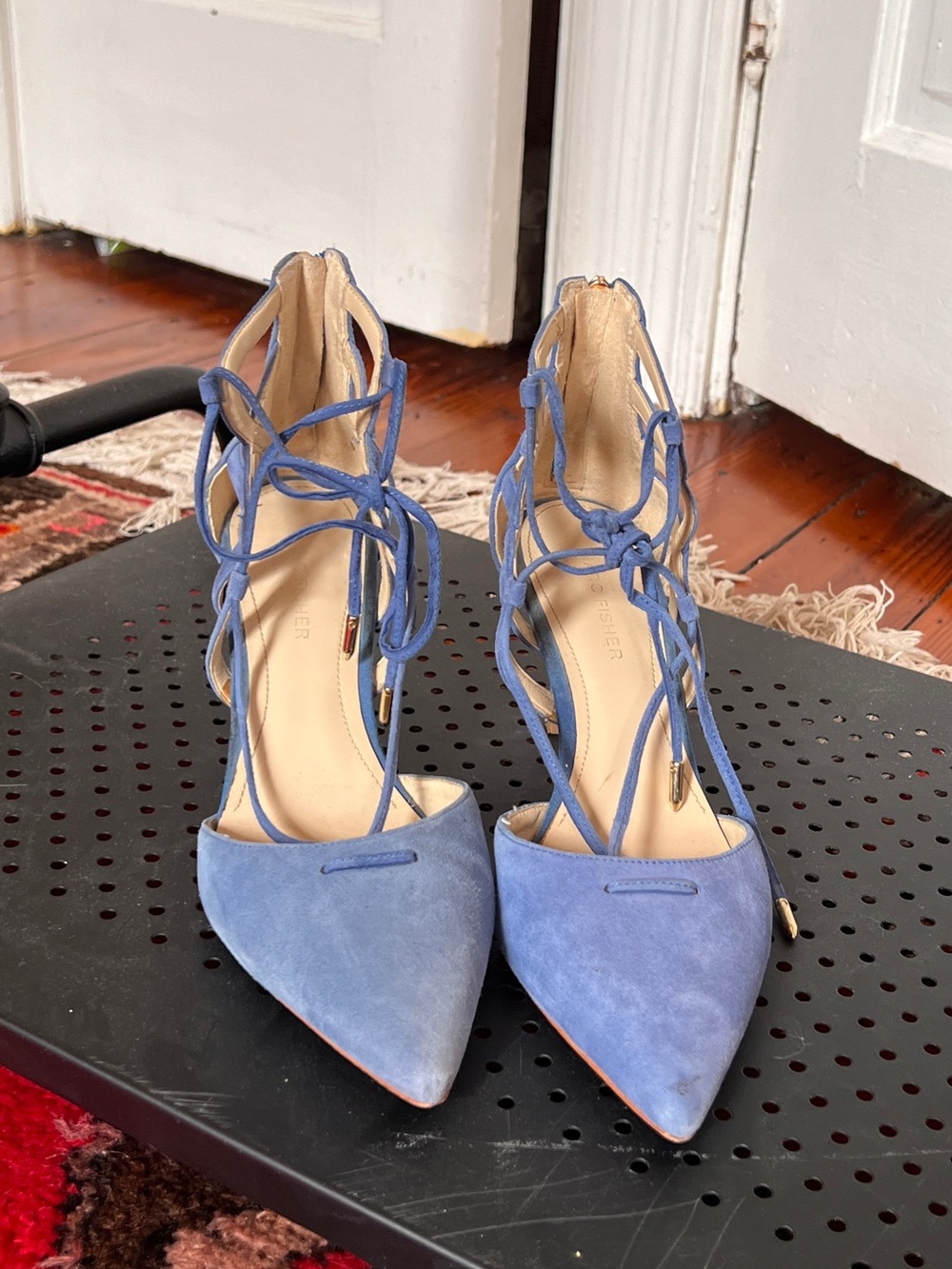 Marc Fisher Periwinkle Blue Suede Lace-Up Pointed-Toe Heels